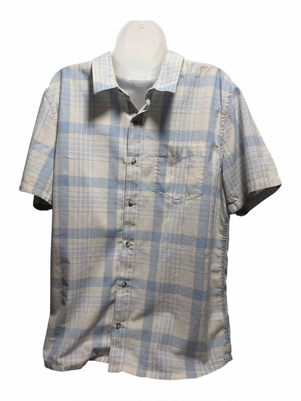 Toad and Co Men’s Airscape Short Sleeve Button Down Blue Plaid Size Large